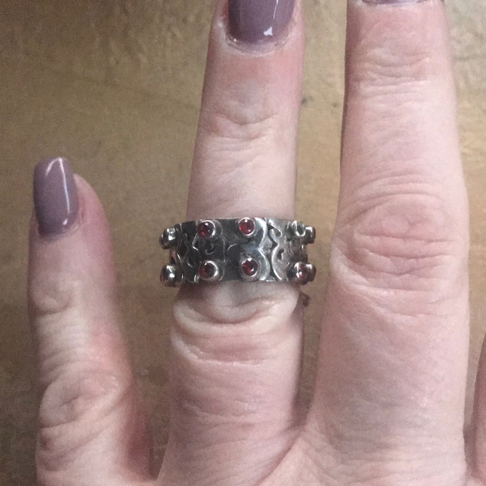 Vintage Garnet stone & Silver ring sz.6 1/2